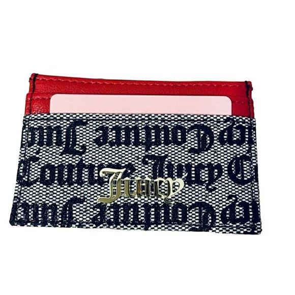 Juicy Couture Signature Logo Card Case Wallet (4" x 3") - Red/Black - Picture 1 of 11